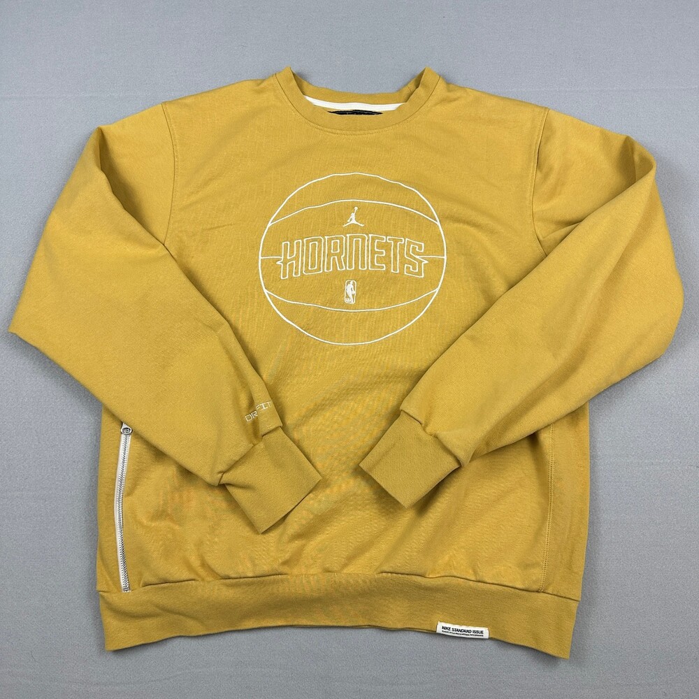 Charlotte Hornets Sweatshirt Men Large Gold Jordan Crewneck Heavyweight Side Zip